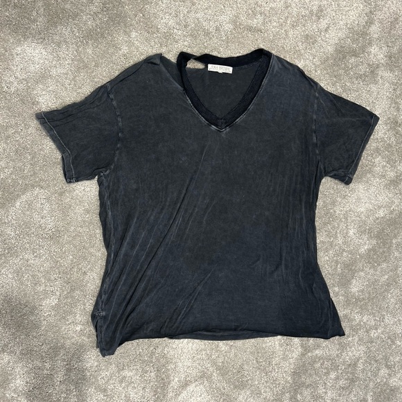 Joah Brown Black Plunge V-Neck Tee Shirt S/M Modal Spandex Distressed Grunge EUC - Picture 2 of 5